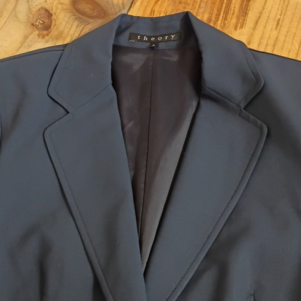 Theory Vintage Blue Stretch Wool 2 Button Fitted Blazer Jacket Size 8 - Picture 10 of 12
